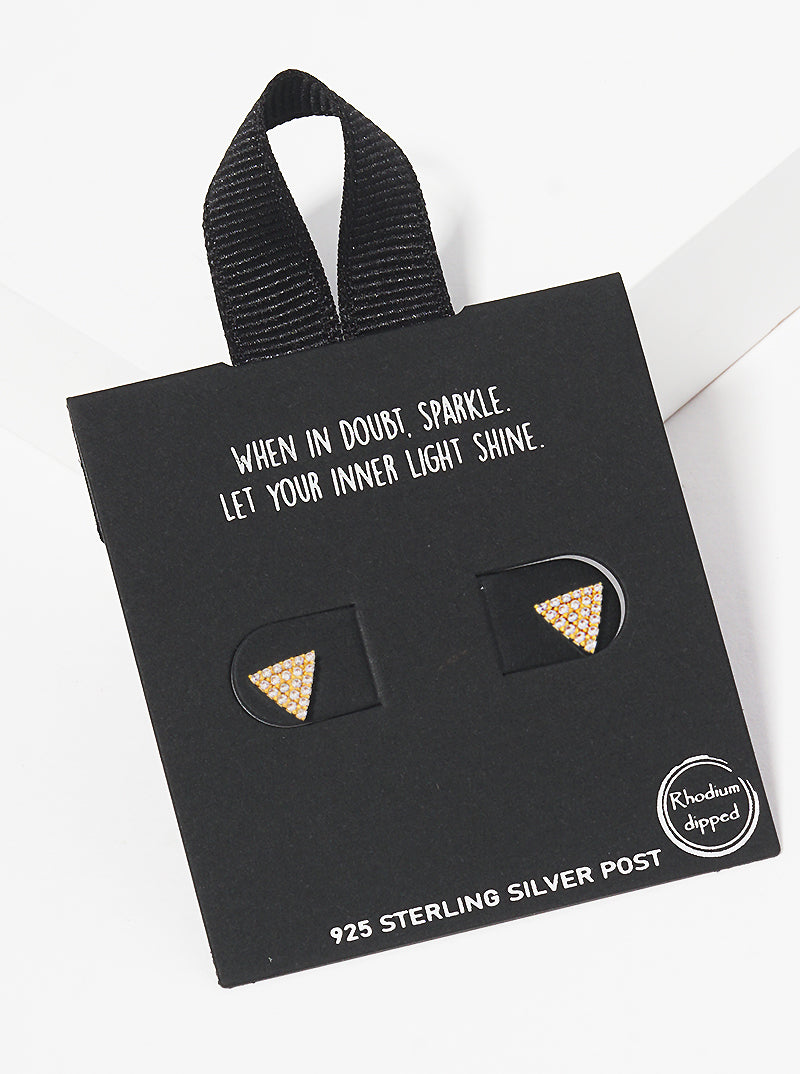 18K Gold Dipped CZ Pave 6mm Triangle Stud Earrings