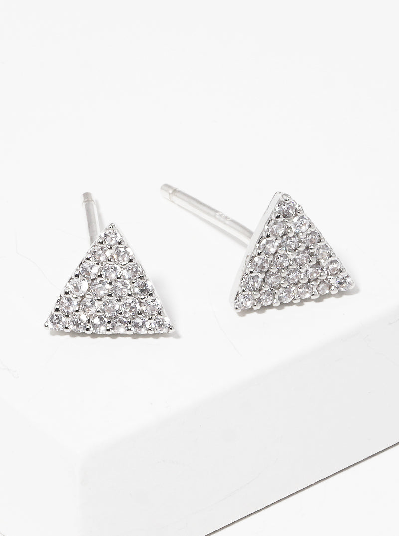 18K Gold Dipped CZ Pave 6mm Triangle Stud Earrings