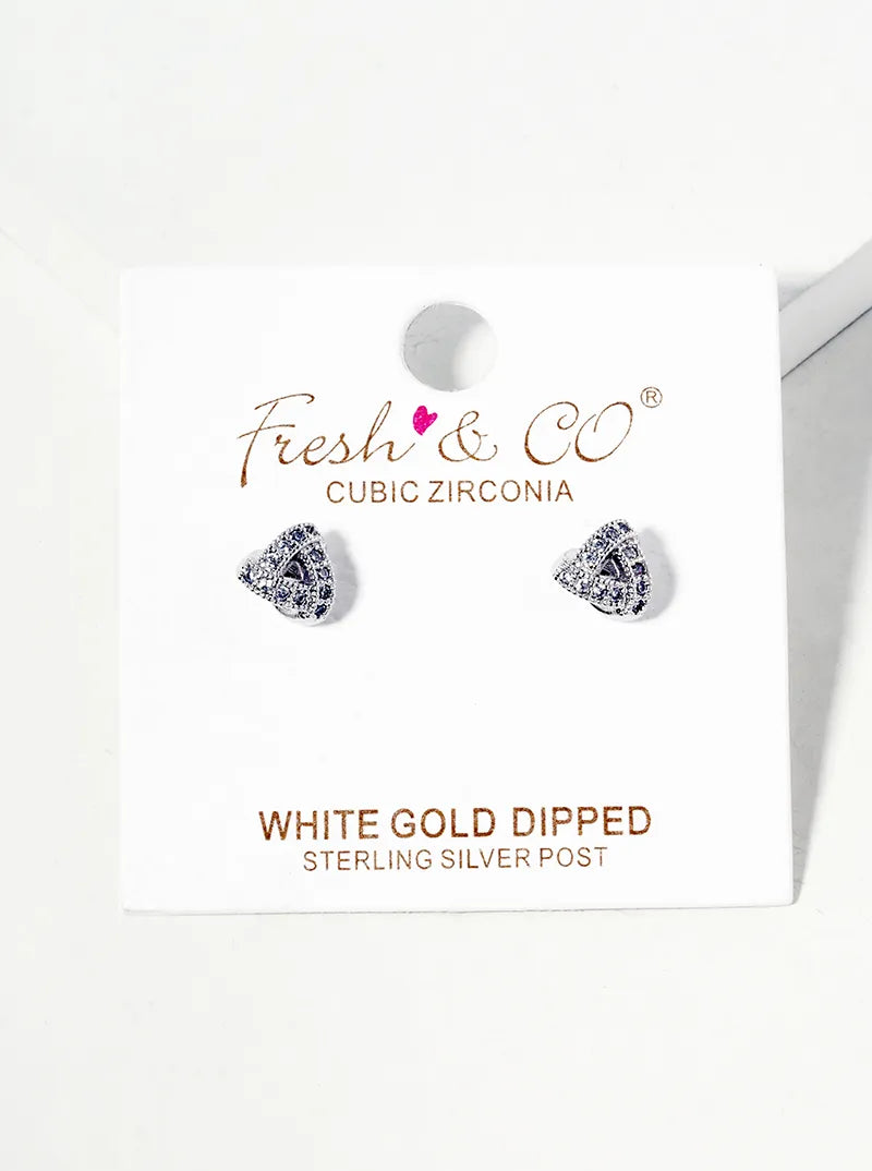 18K Gold Dipped CZ Pave 7mm Triangle Post Stud Earrings