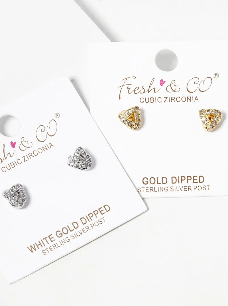 18K Gold Dipped CZ Pave 7mm Triangle Post Stud Earrings