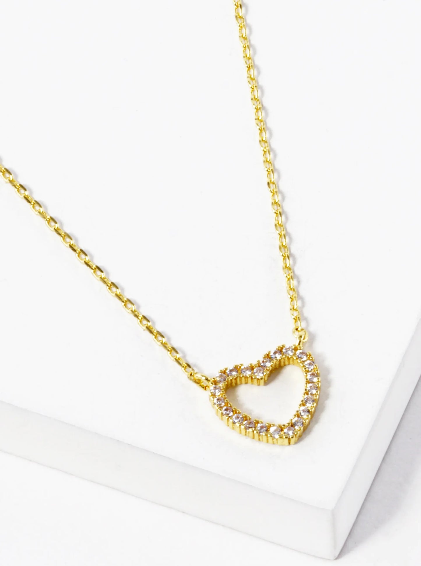 18K Gold Dipped CZ Pave 8mm Heart Pendant Necklace