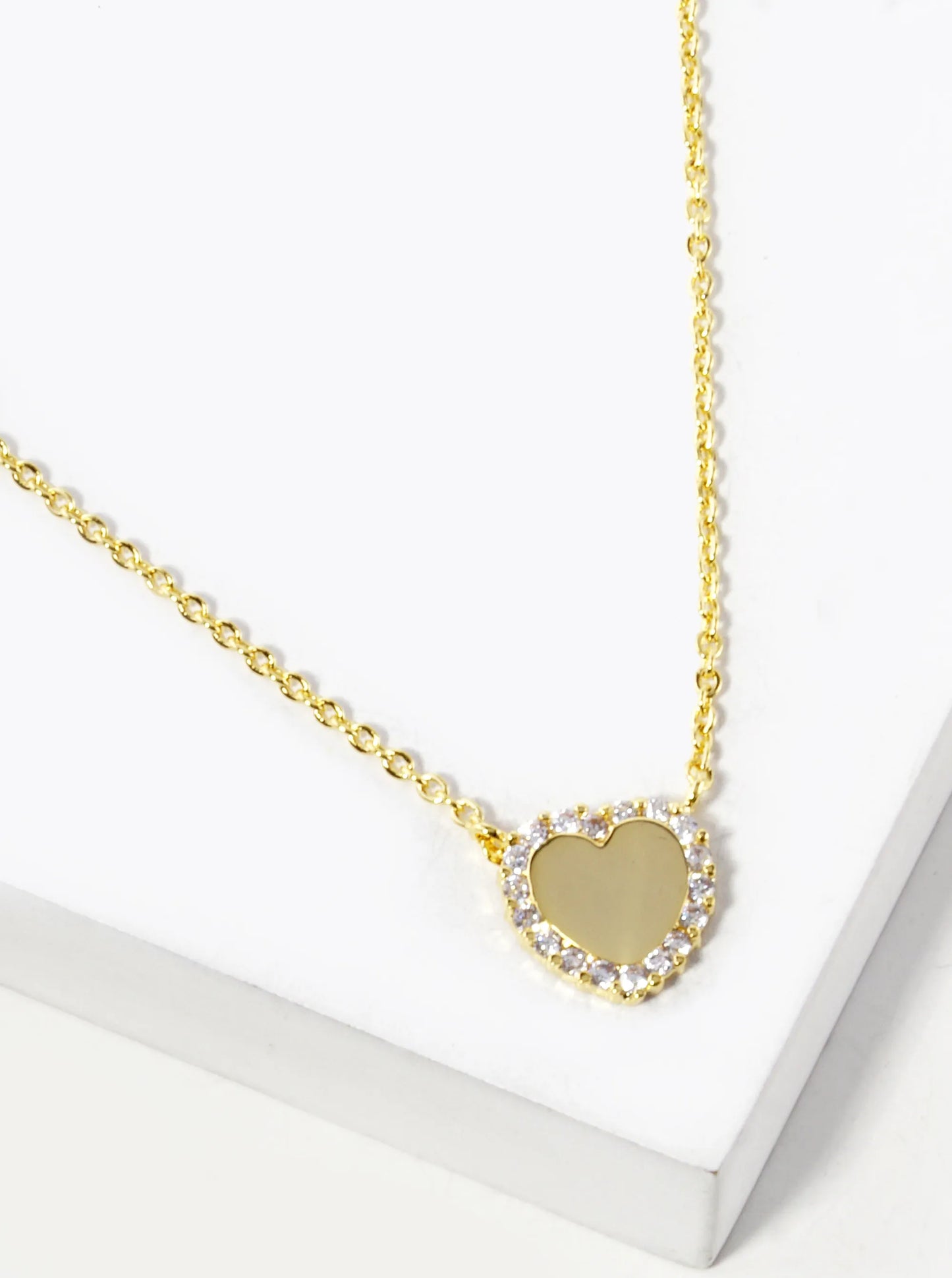 18K Gold Dipped CZ Pave 9mm Heart Pendant Necklace