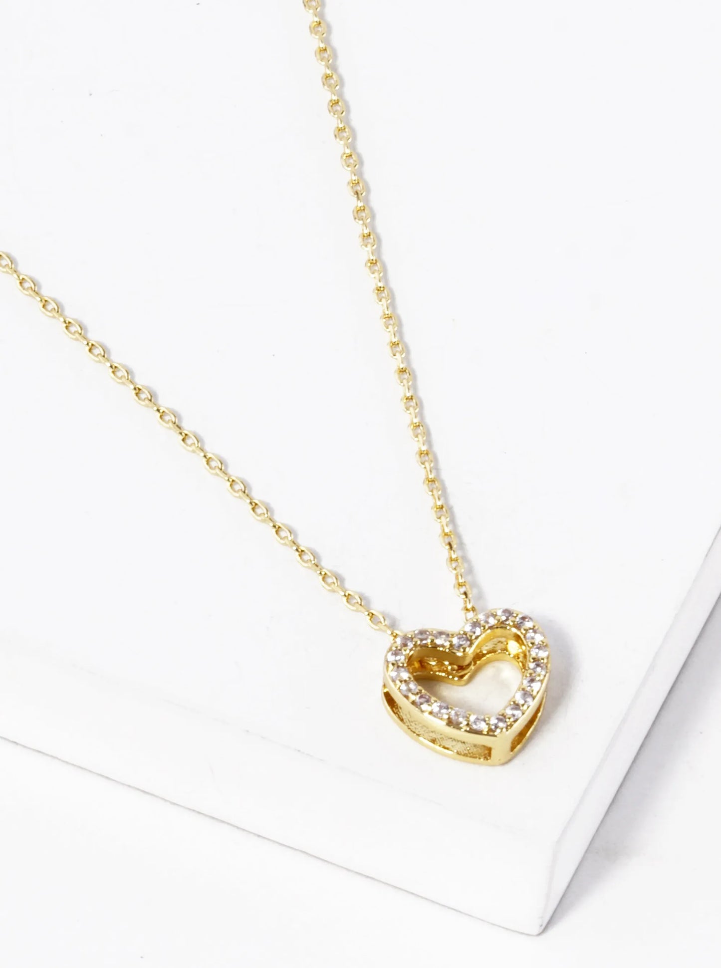 18K Gold Dipped CZ Pave 9mm Heart Pendant Necklace