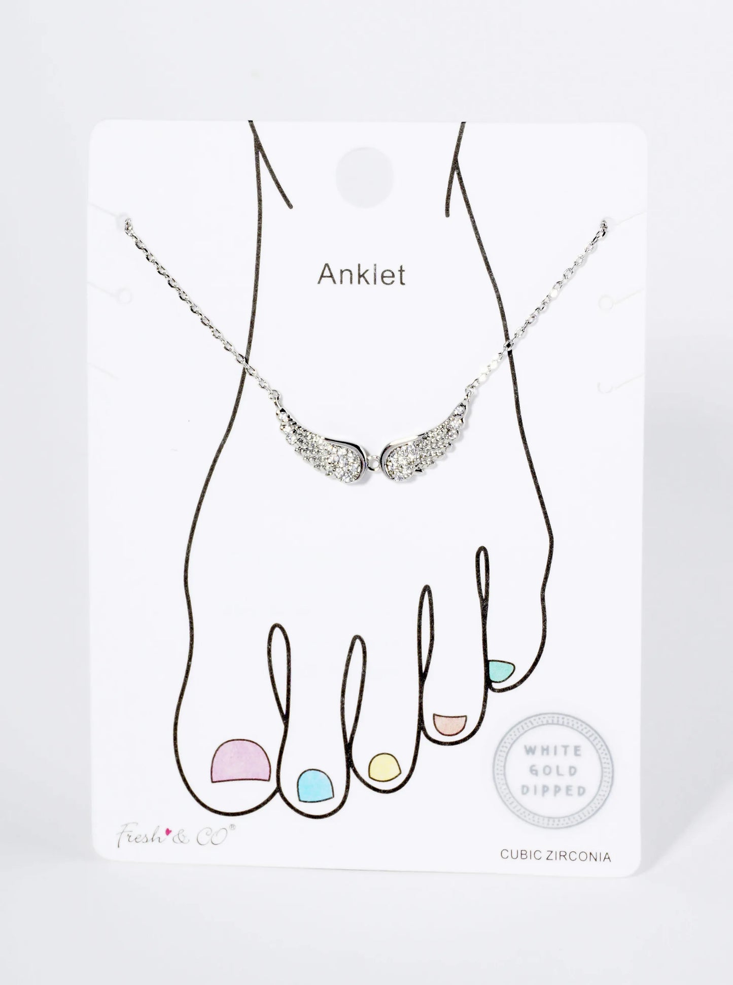 18K Gold Dipped CZ Pave Angel Wing Brass Chain Anklet