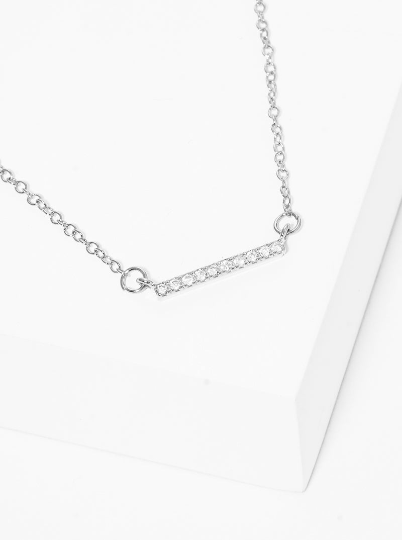 18K Gold Dipped CZ Pave Bar Pendant Delicate Brass Necklace