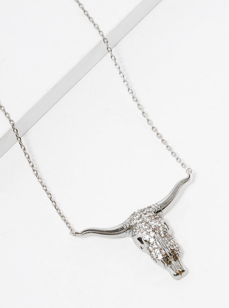 18K Gold Dipped CZ Pave Bull Head Pendant Necklace