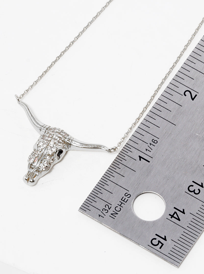 18K Gold Dipped CZ Pave Bull Head Pendant Necklace