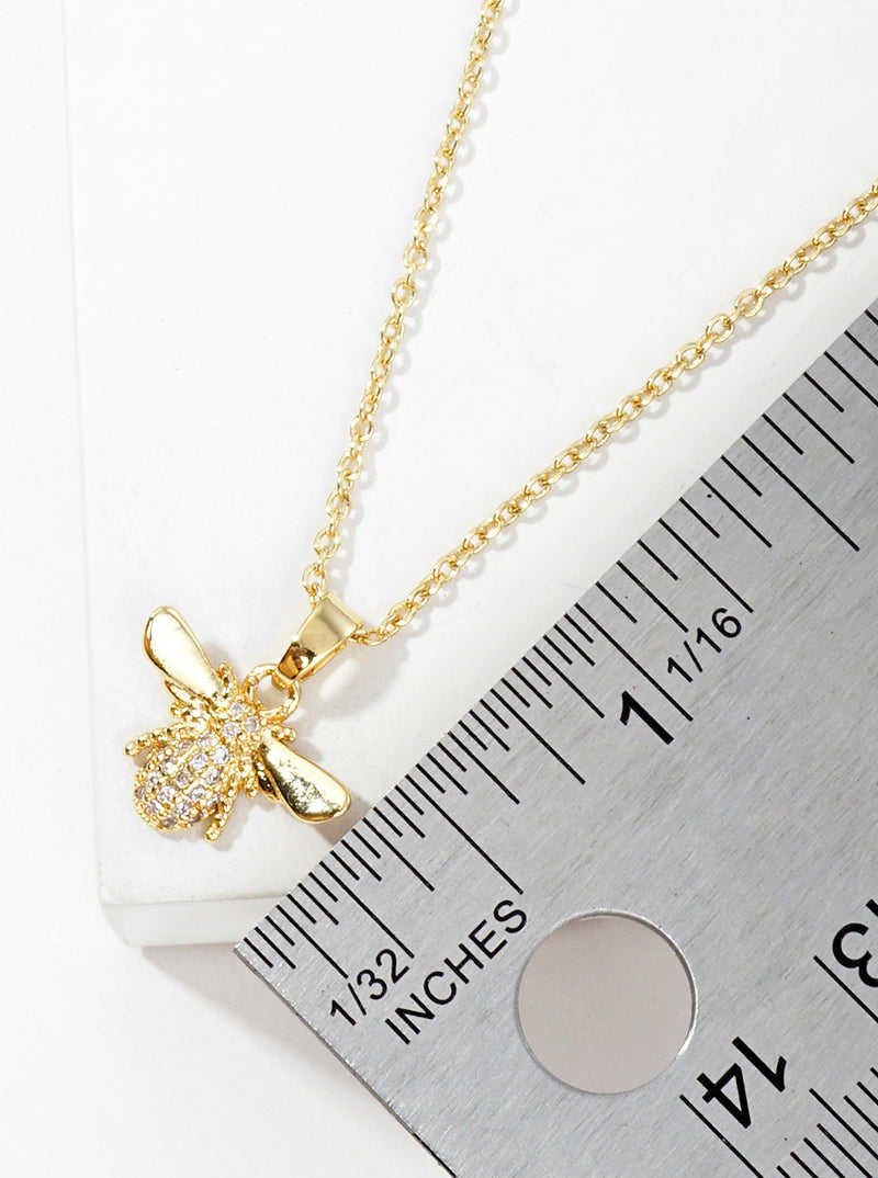 18K Gold Dipped CZ Pave Bumblebee Pendant Necklace