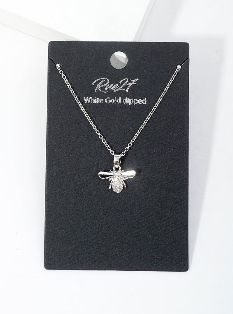 18K Gold Dipped CZ Pave Bumblebee Pendant Necklace
