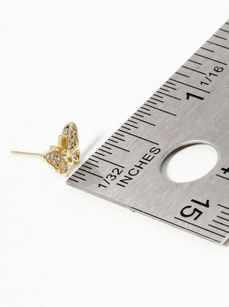 18K Gold Dipped CZ Pave Butterfly Dainty Stud Earrings