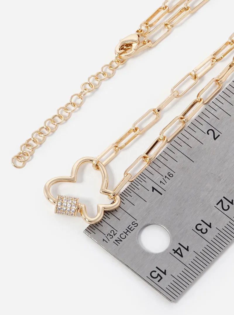 18K Gold Dipped CZ Pave Butterfly Pendant Chain Necklace