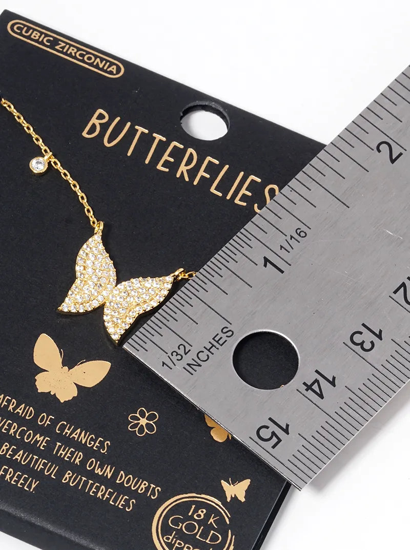 18K Gold Dipped CZ Pave Butterfly Pendant Necklace