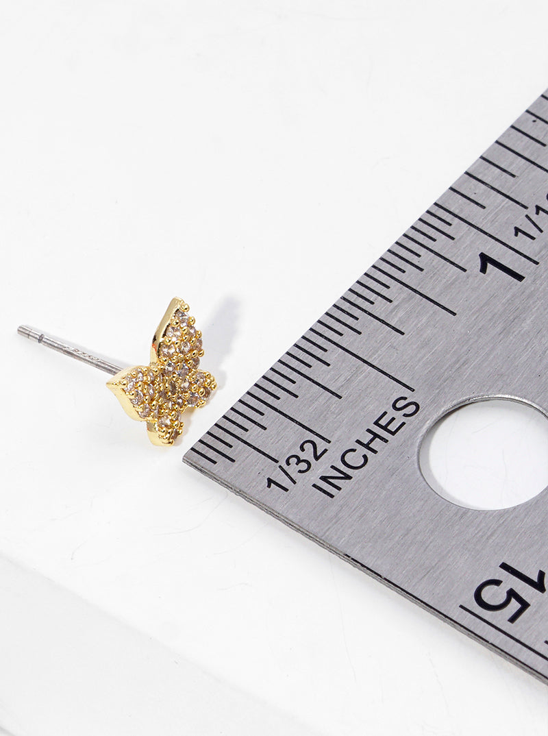 18K Gold Dipped CZ Pave Butterfly Stud Earrings