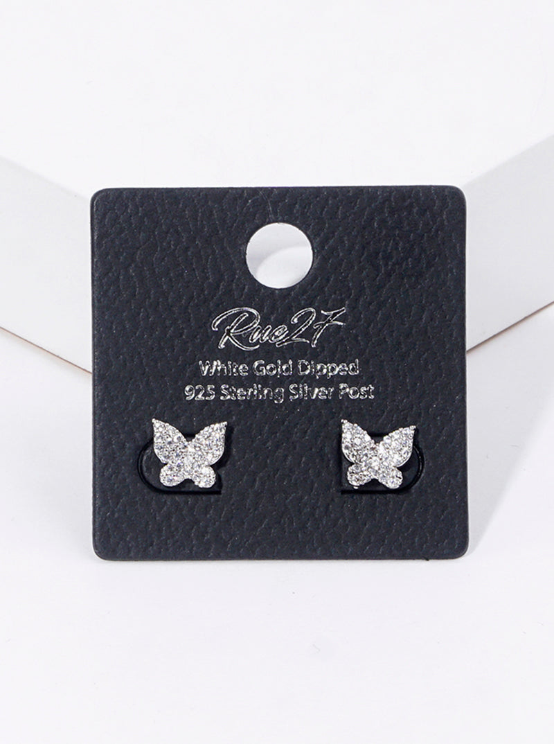 18K Gold Dipped CZ Pave Butterfly Stud Earrings