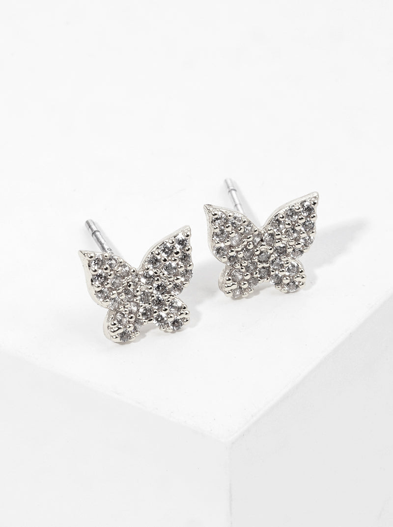 18K Gold Dipped CZ Pave Butterfly Stud Earrings