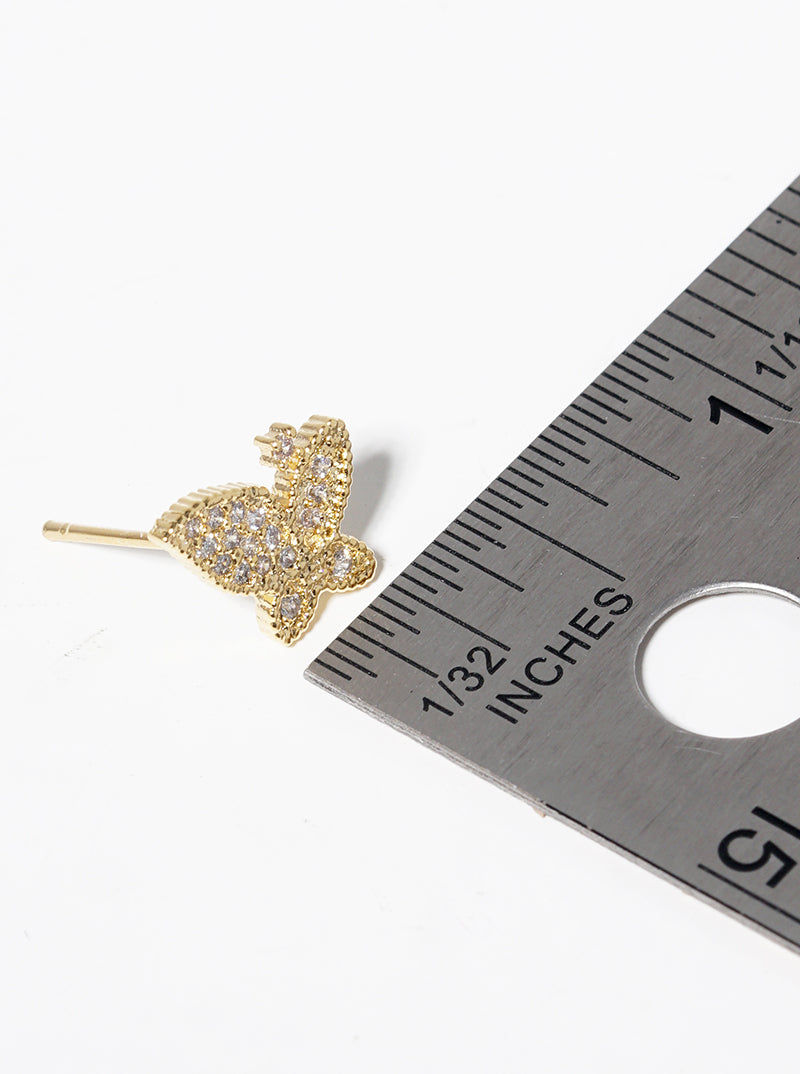 White Gold Dipped CZ Pave Butterfly Stud Earrings