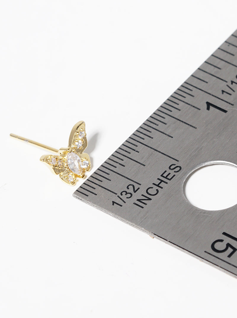White Gold Dipped Geometric CZ Bar Pearl Post Stud Earrings