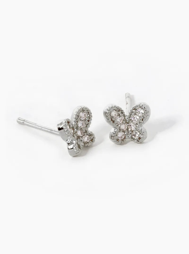 18K-Gold-Dipped CZ Pave Butterfly Stud Earrings
