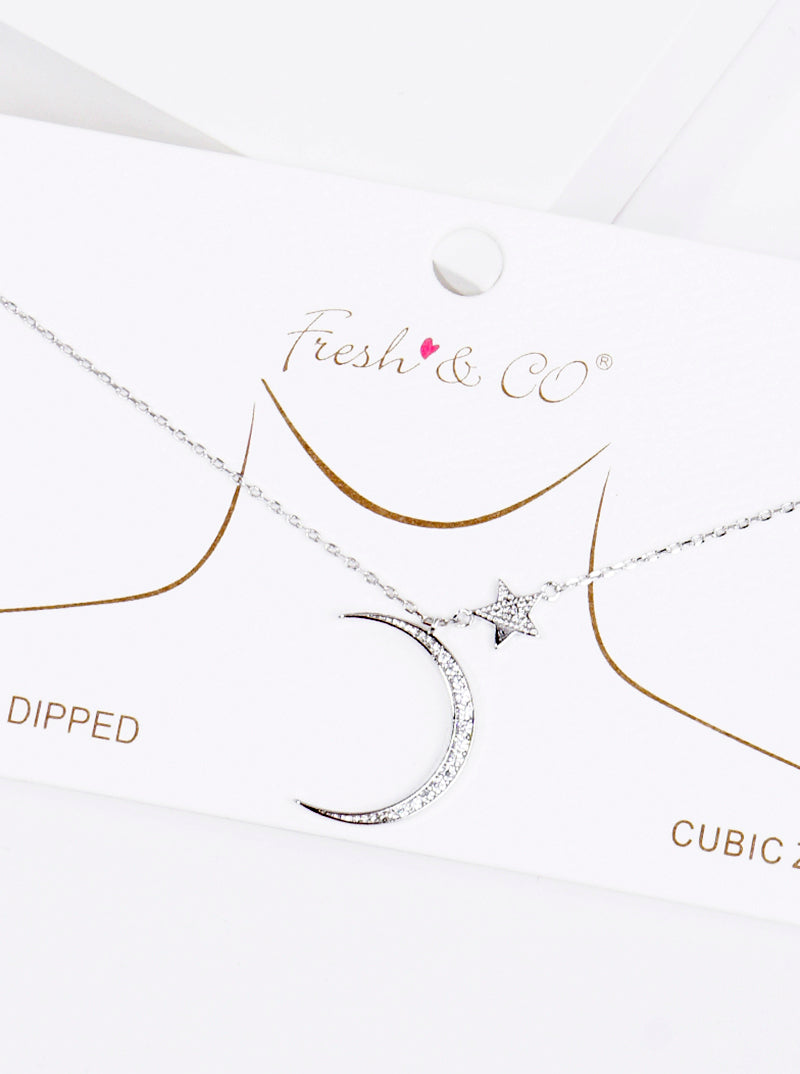 18K Gold Dipped CZ Pave Celestial Stars Pendant Delicate Necklace