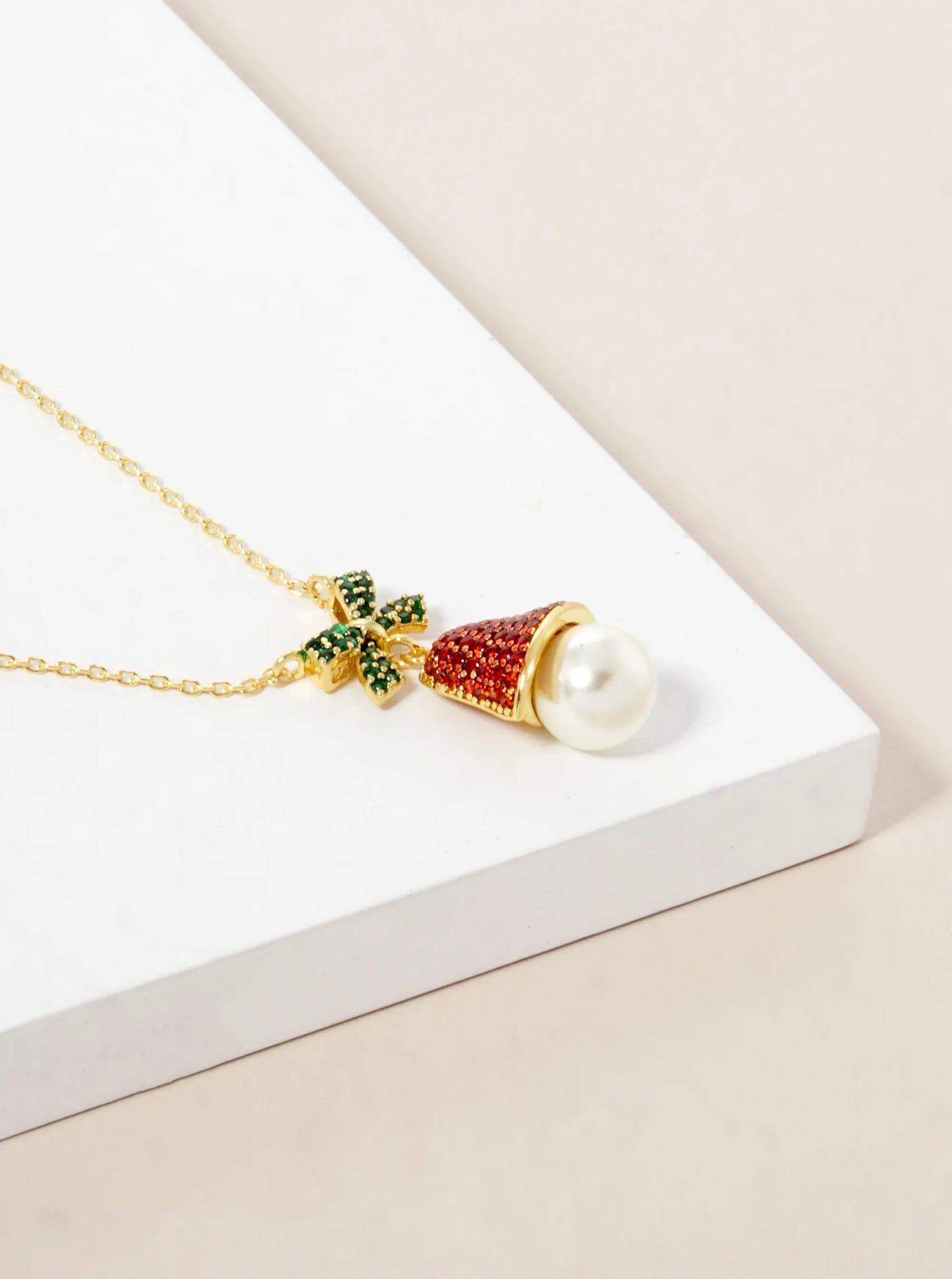 18K Gold Dipped CZ Pave Christmas Bell Pendant Necklace