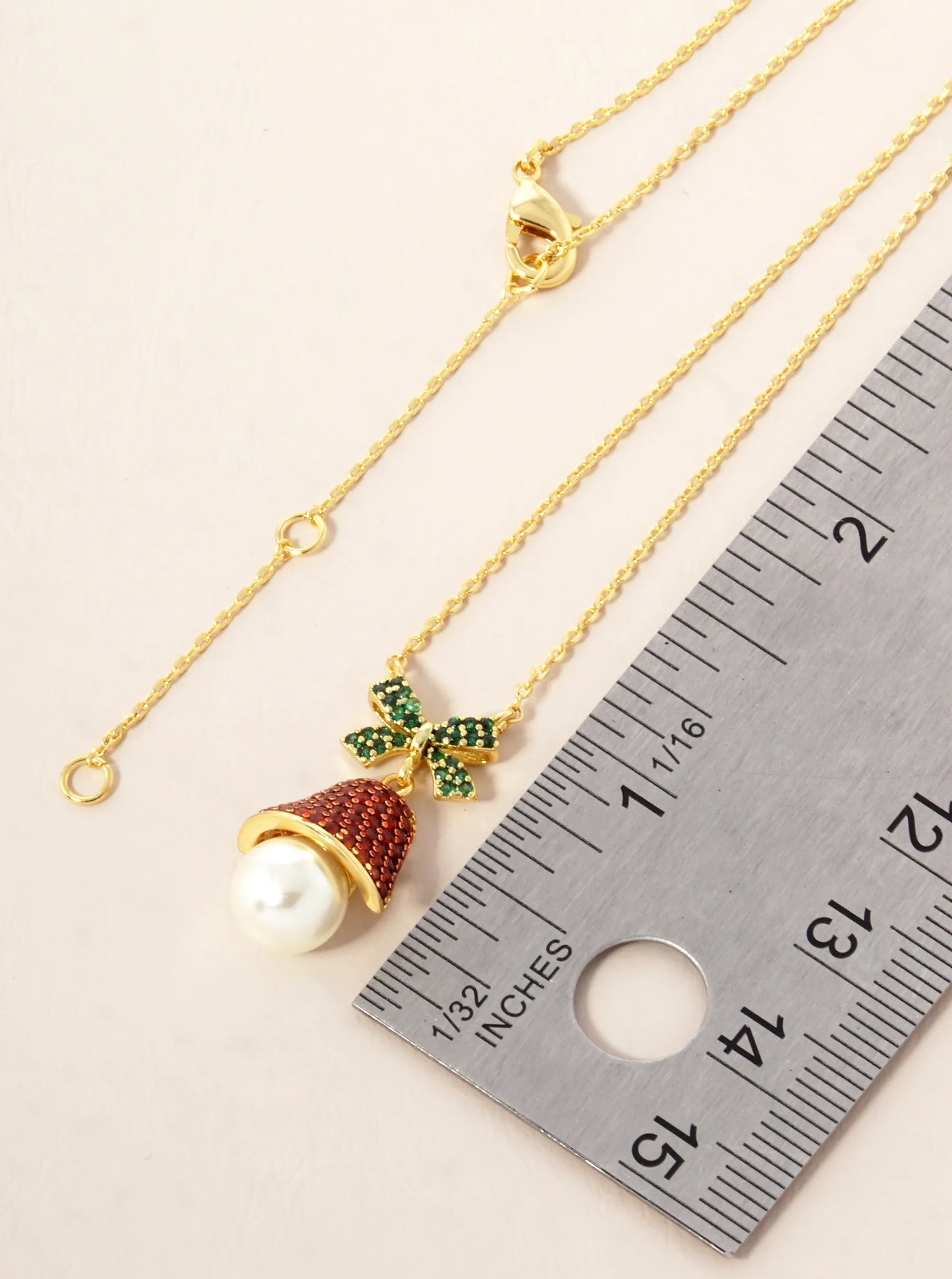 18K Gold Dipped CZ Pave Christmas Bell Pendant Necklace