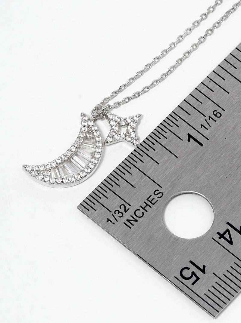 18K Gold Dipped CZ Pave Crescent Moon Pendant Necklace