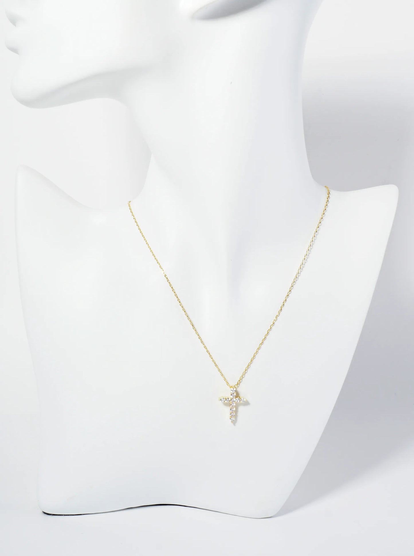 18K Gold Dipped CZ Pave Cross Pendant Necklace