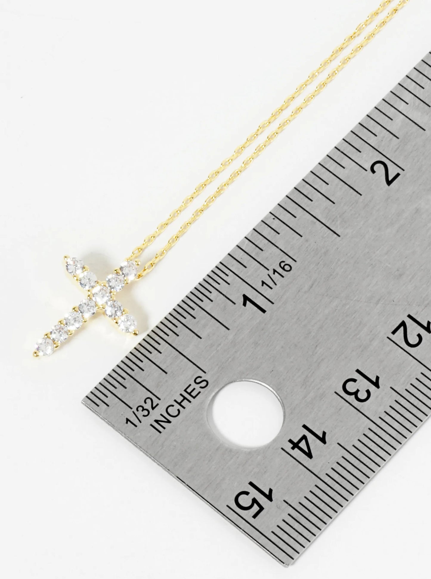 18K Gold Dipped CZ Pave Cross Pendant Necklace