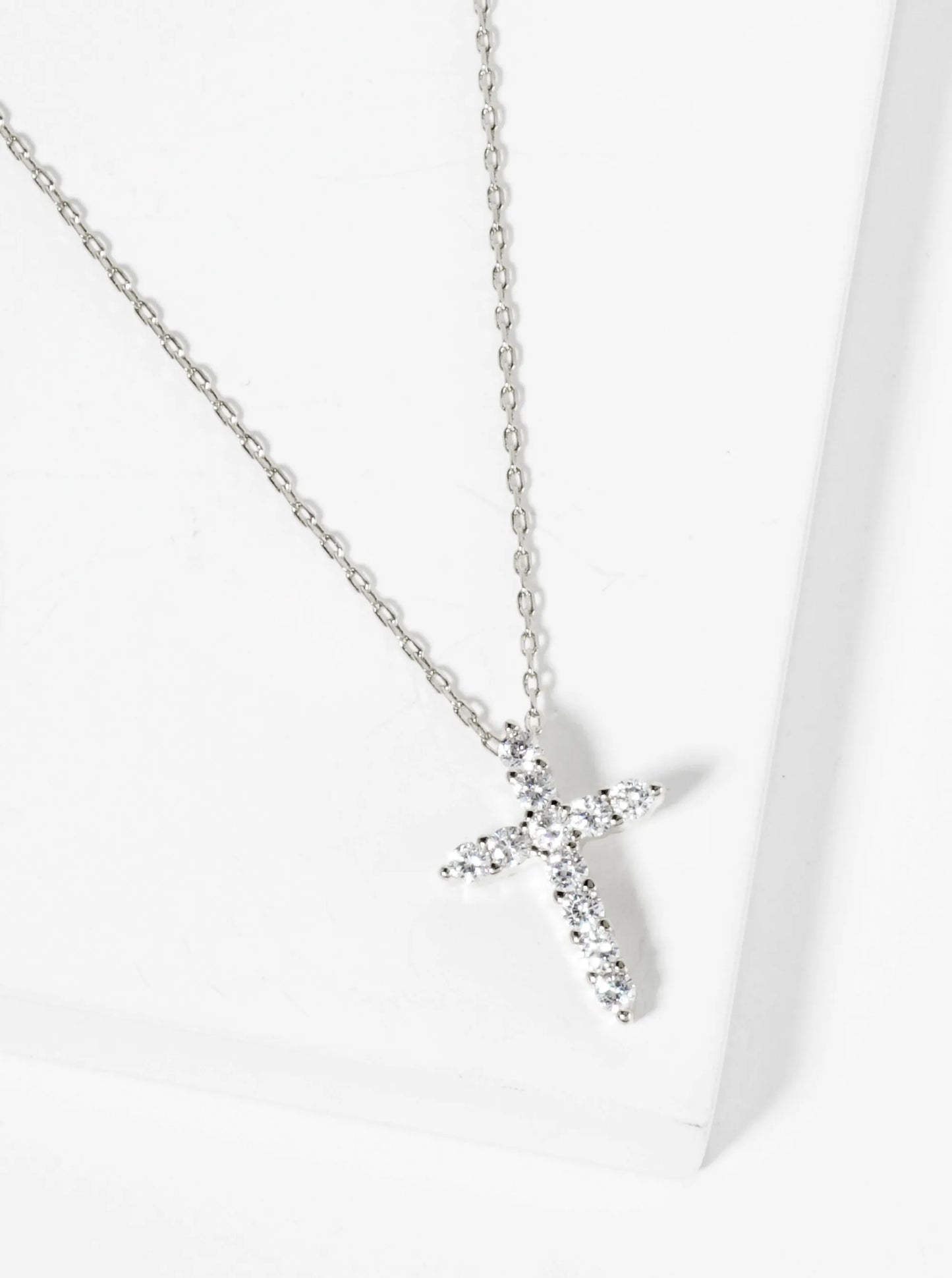 18K Gold Dipped CZ Pave Cross Pendant Necklace