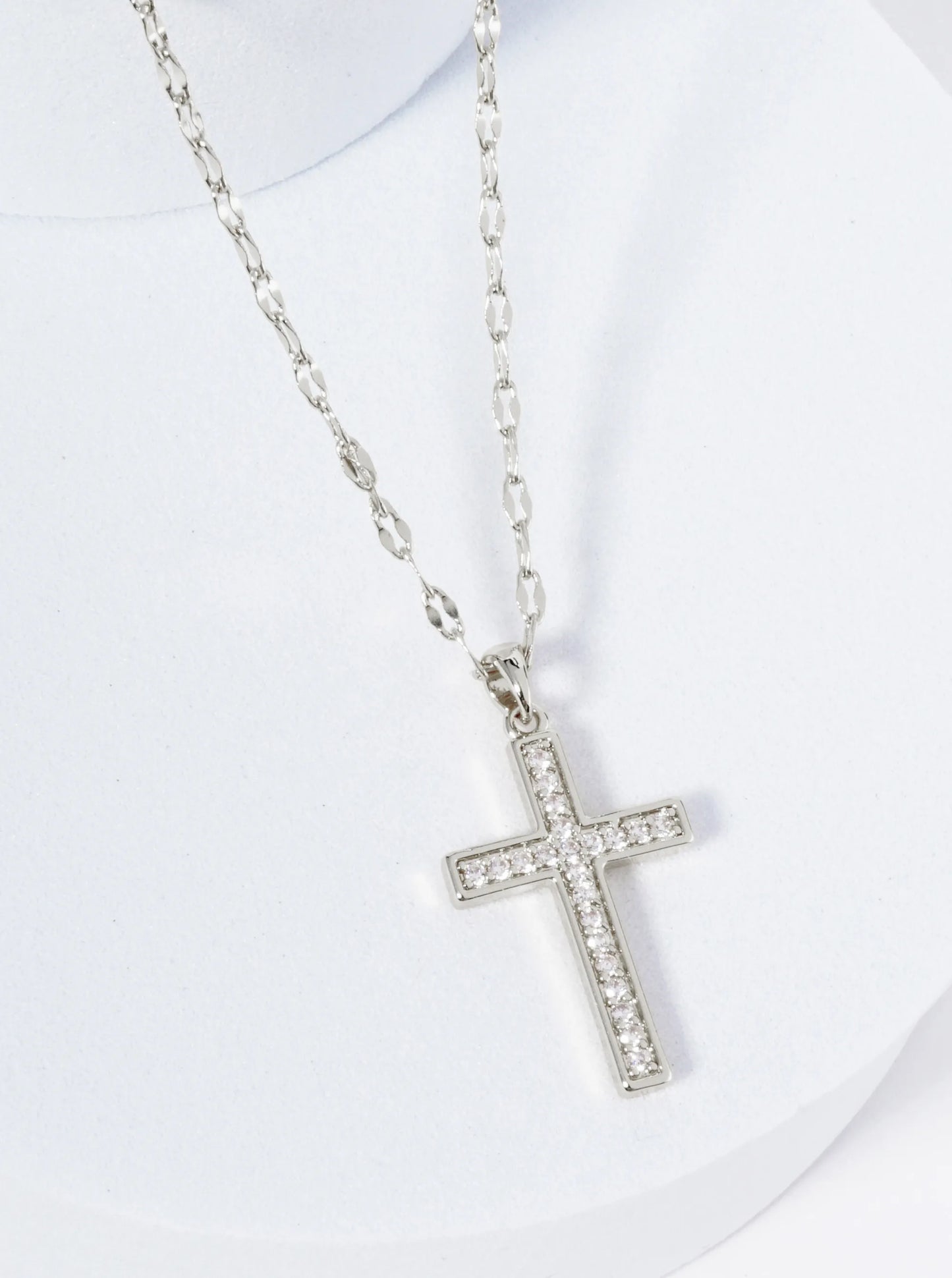 18K Gold Dipped CZ Pave Cross Pendant Necklace