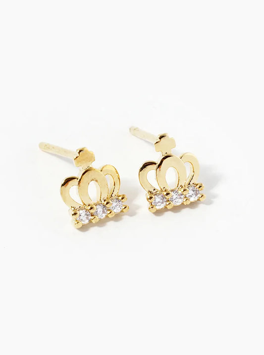 18K-Gold-Dipped CZ Pave Crown Post Stud Earrings