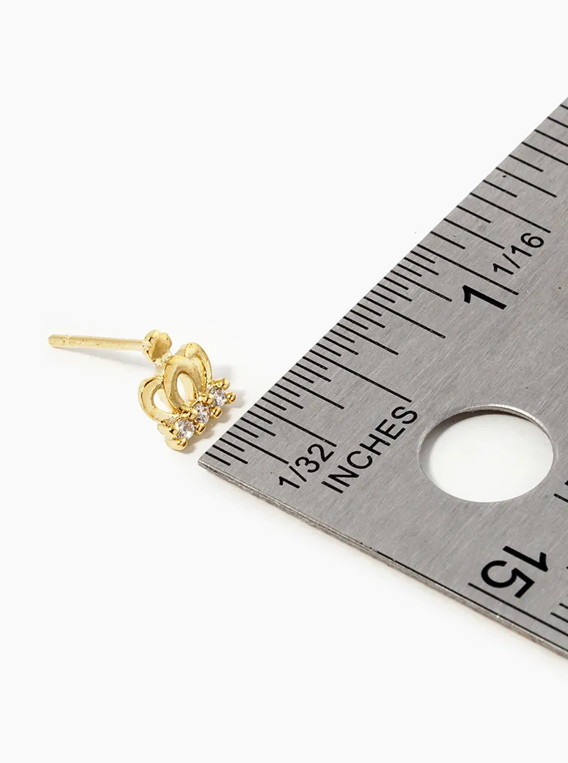 18K-Gold-Dipped CZ Pave Crown Post Stud Earrings