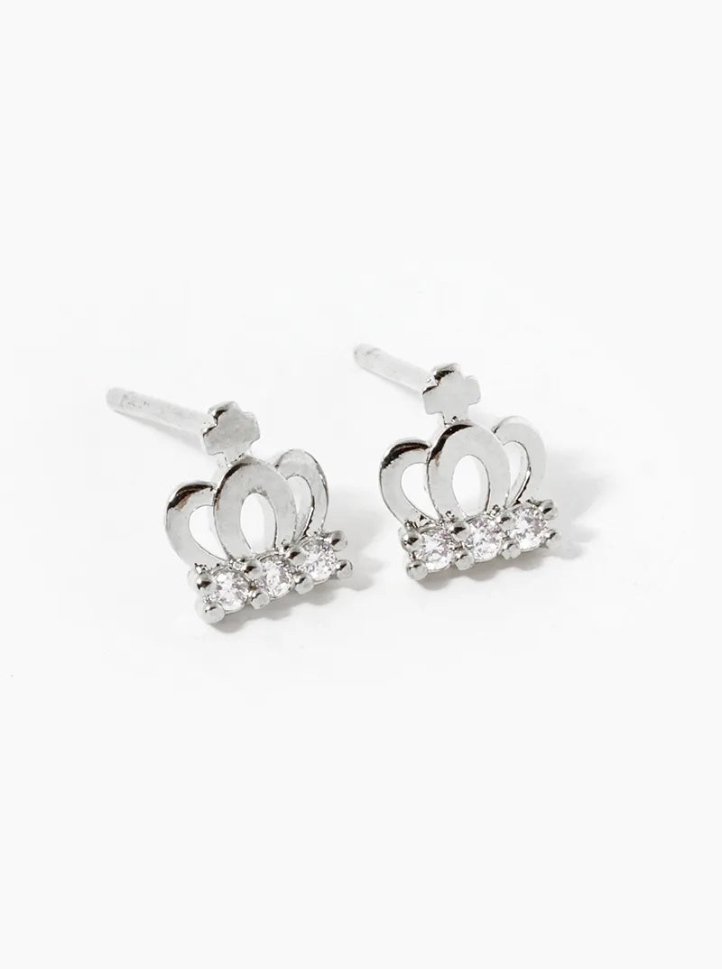 18K-Gold-Dipped CZ Pave Crown Post Stud Earrings