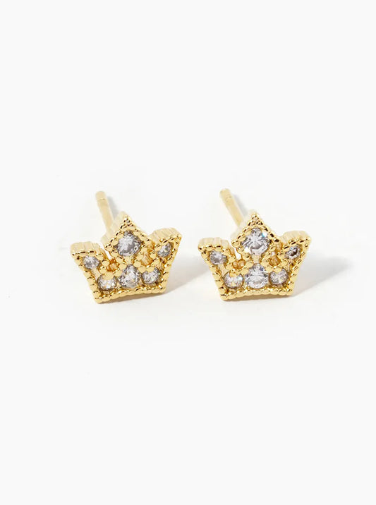 18K-Gold-Dipped CZ Pave Crown Stud Earrings