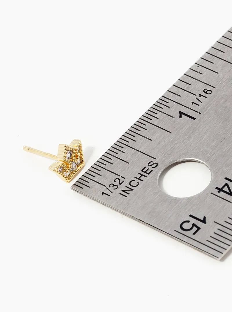 18K-Gold-Dipped CZ Pave Crown Stud Earrings