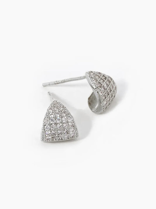 18K Gold Dipped CZ Pave Curved Triangle Stud Earrings