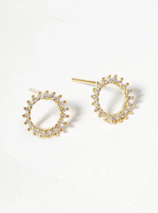 White Gold Dipped Dainty Round CZ Post Stud Earrings