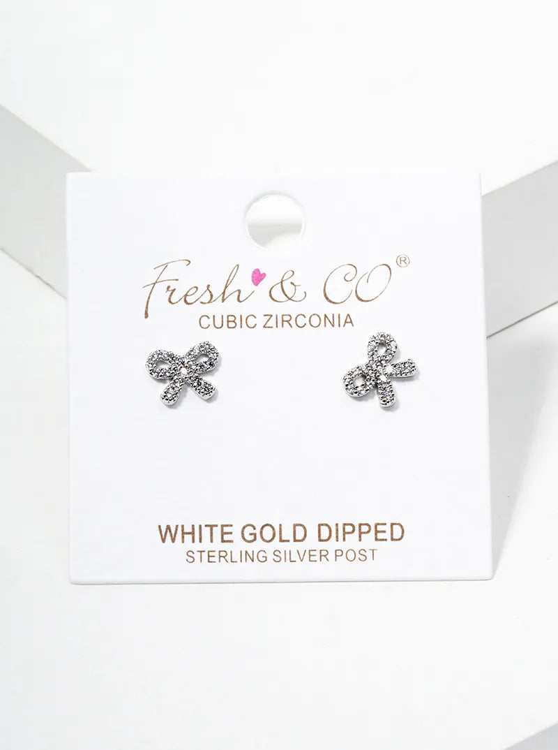 18K Gold Dipped CZ Pave G Clef Musical Note Post Stud Earrings