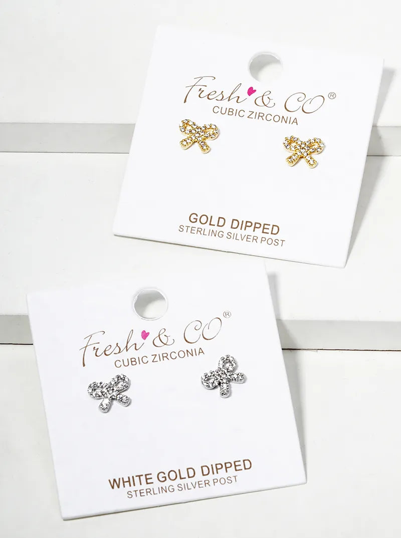 18K Gold Dipped CZ Pave G Clef Musical Note Post Stud Earrings