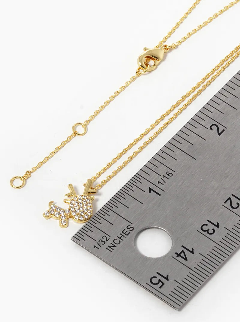18K Gold Dipped CZ Pave Dainty Rudolph Pendant Christmas Necklace