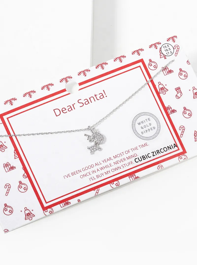 18K Gold Dipped CZ Pave Dainty Rudolph Pendant Christmas Necklace