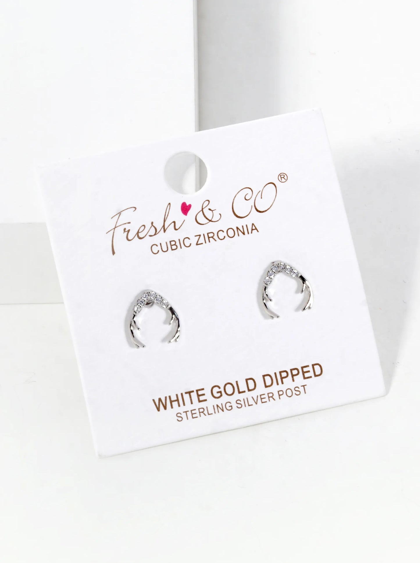 18K Gold Dipped CZ Pave Delicate Antler Horn Stud Earrings