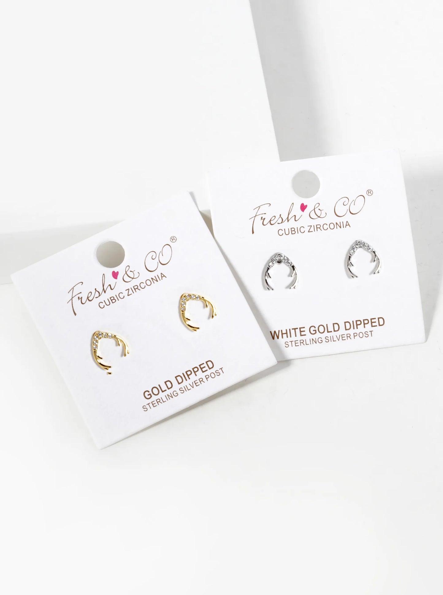 18K Gold Dipped CZ Pave Delicate Antler Horn Stud Earrings