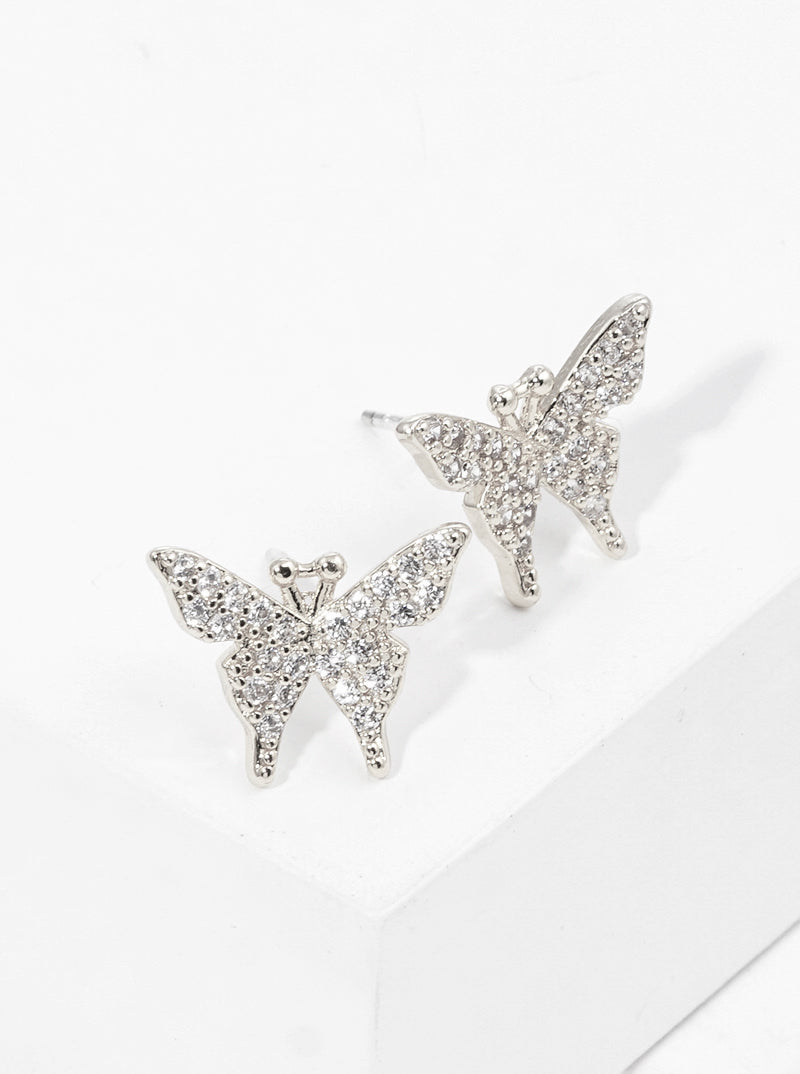 18K Gold Dipped CZ Pave Delicate Butterfly Stud Earrings