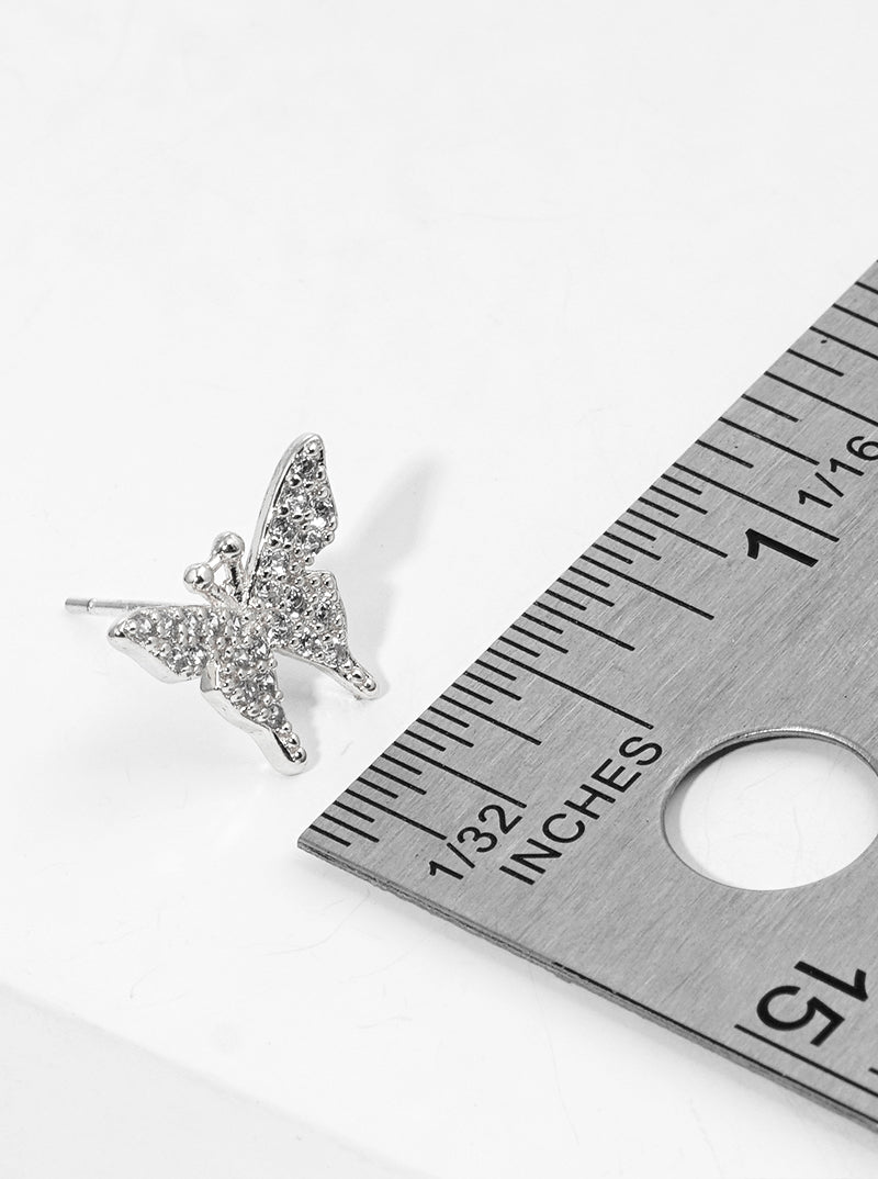 18K Gold Dipped CZ Pave Delicate Butterfly Stud Earrings