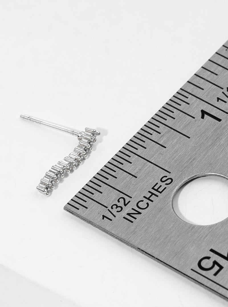 18K Gold Dipped CZ Pave Delicate Curved Bar Post Stud Earrings