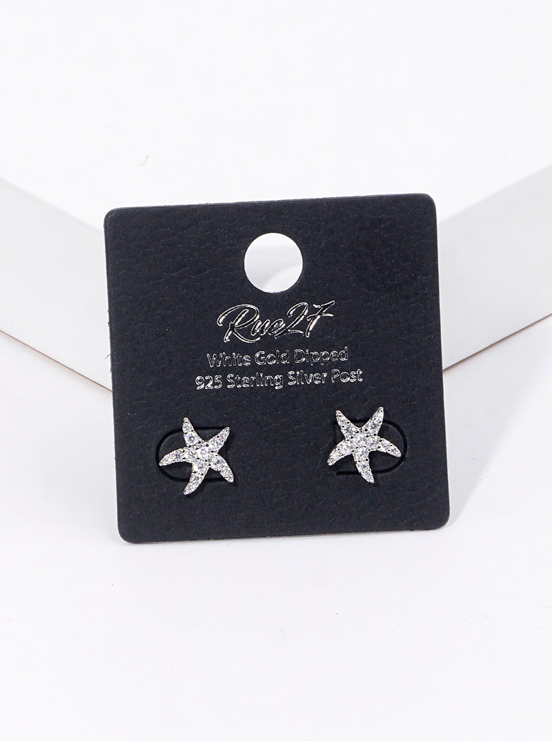 18K Gold Dipped CZ Pave Delicate Starfish Post Stud Earrings