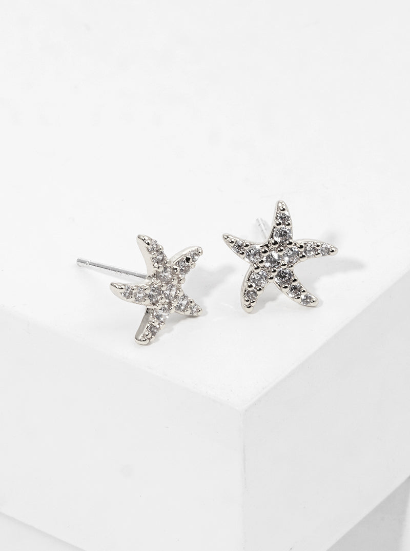18K Gold Dipped CZ Pave Delicate Starfish Post Stud Earrings