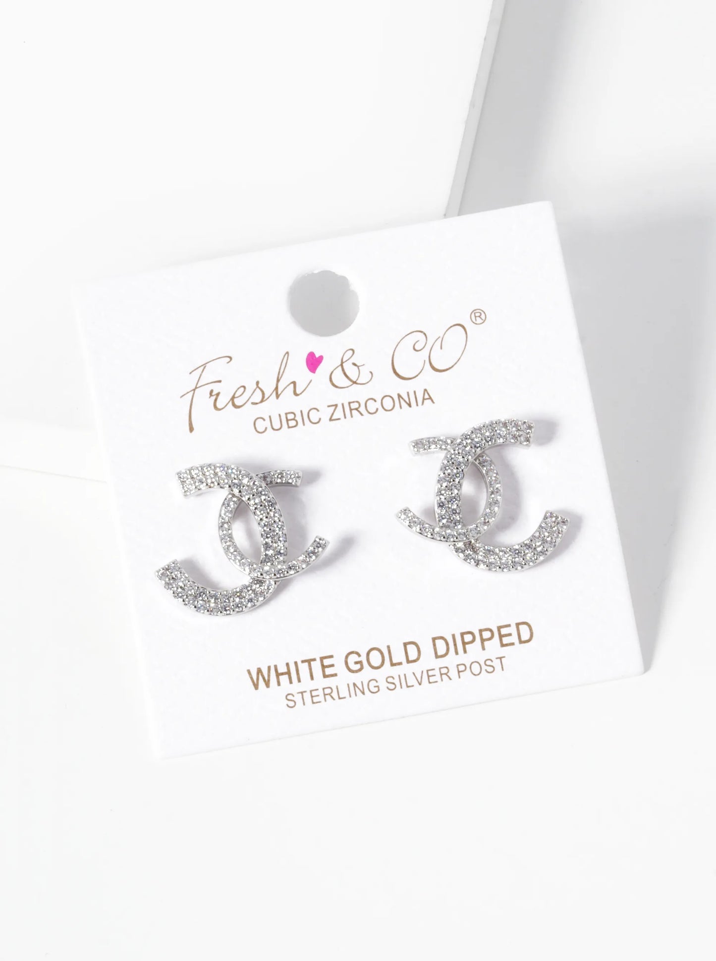 18K-Gold-Dipped CZ Pave Double Interlocking C Stud Earrings