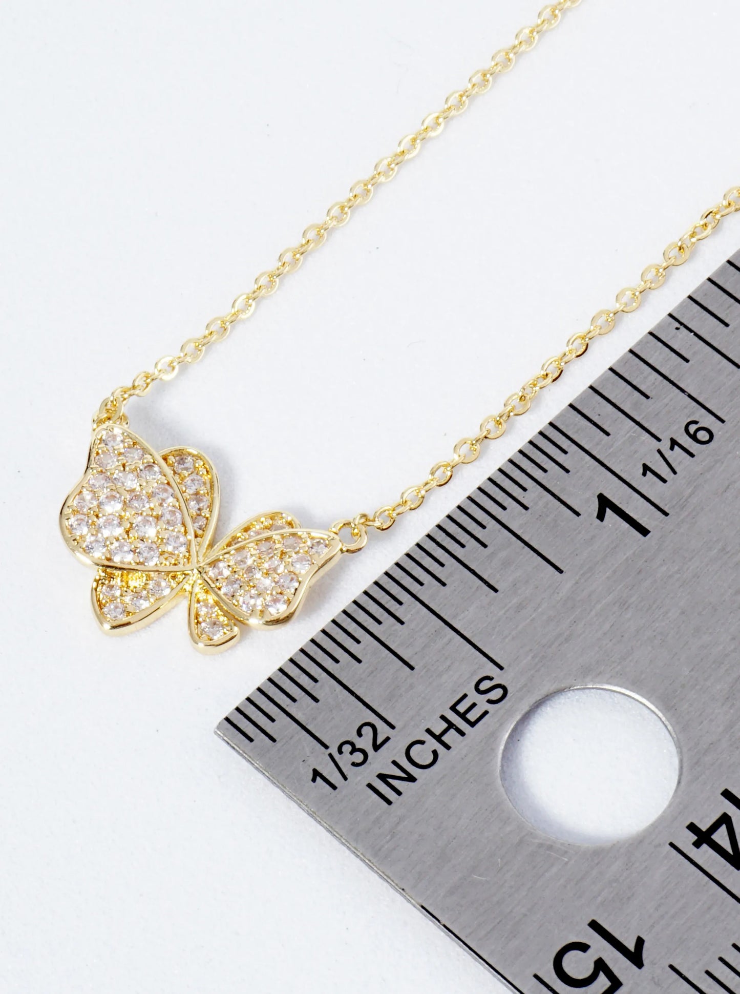 18K Gold Dipped CZ Pave Dynamic Butterfly Pendant Necklace